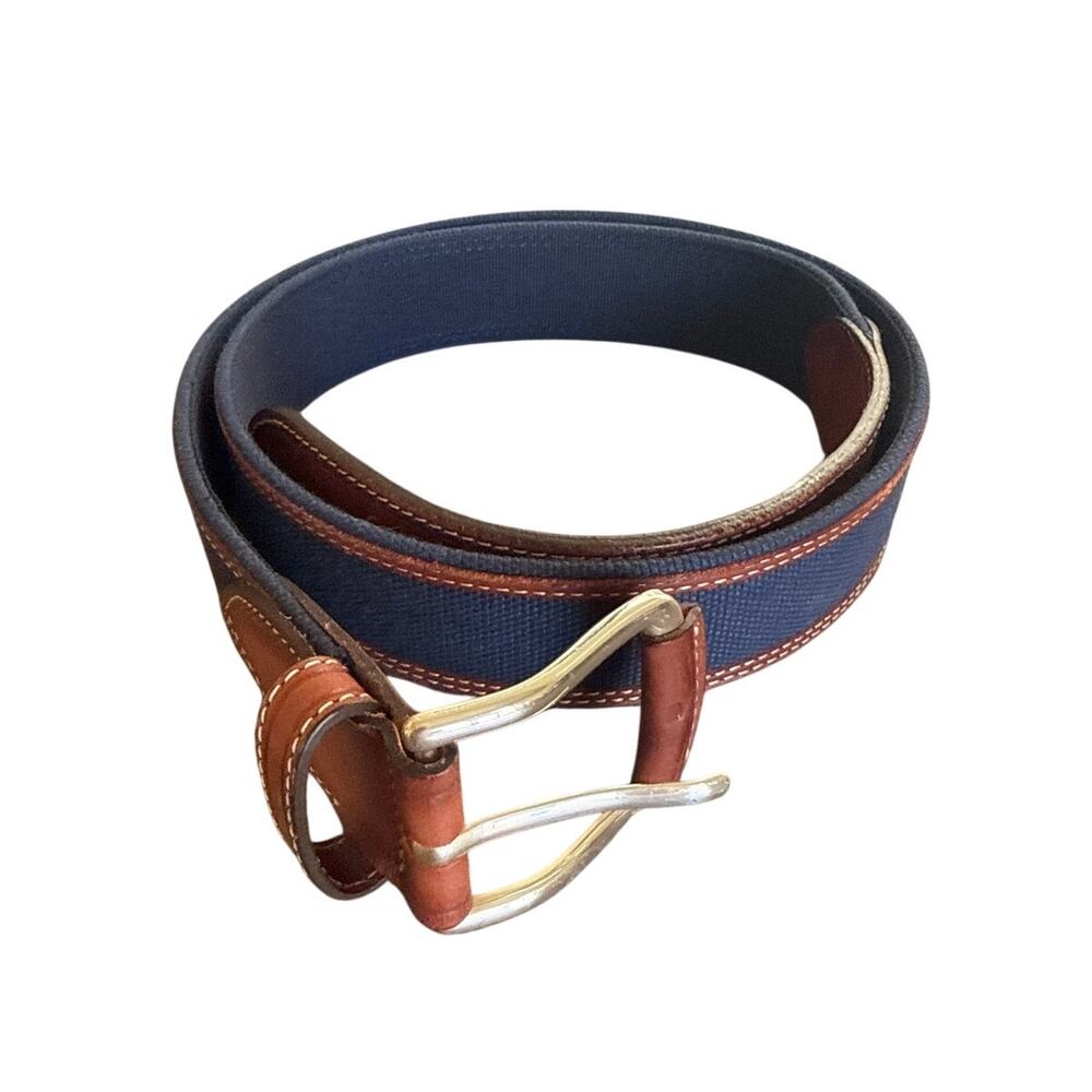 Peter Millar Canvas and Leather Men's Belt Brown and Blue Size 36